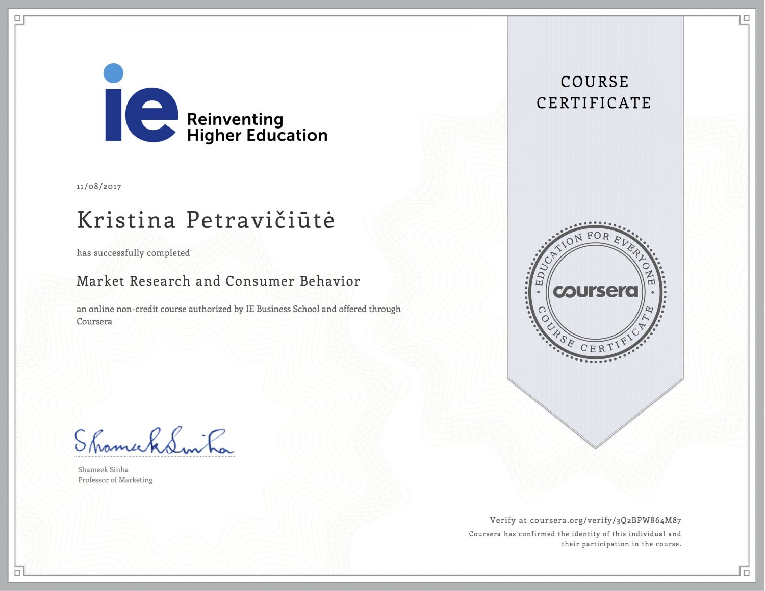 Market Research and Consumer Behavior - certificate