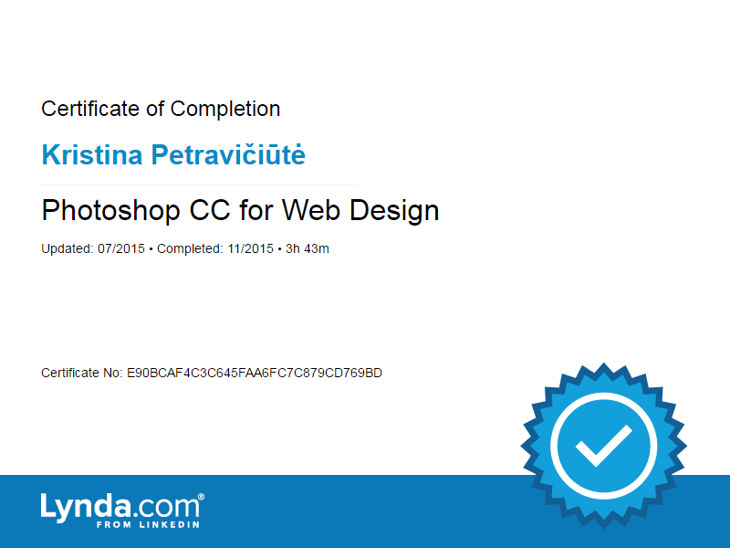 Kristina Petraviciute - Photoshop CC for Web Design certificate 2016